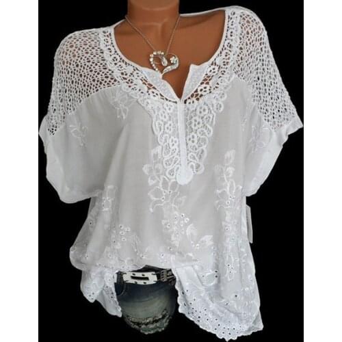 Plus Size Shirt Tops Blusas Women Summer White Lace Shirt Short Sleeve Koszulki Damskie Mujer Verano 2021 Xxxxl Xxxxxl 5xl 4xl