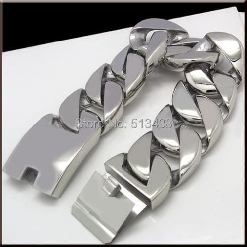 Large Jewelry High Polished shiny 9'' Heavy Huge Mens Cuban Curb Chain bracelet Stainless steel 32mm wide