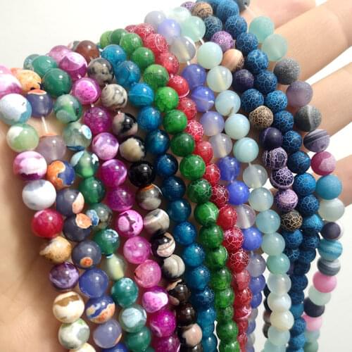 Natural Smooth Matte Cracked Dream Fire Dragon Veins Agates Sardonyx Round Stone Spacer Beads For Jewelry Making Diy Bracelet