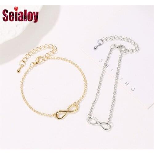 Seialoy Golden Infinite Loop Charm Bracelets & Bangles For Women Original Silver Color Simple Fine Girls Bracelet Jewelry Gift