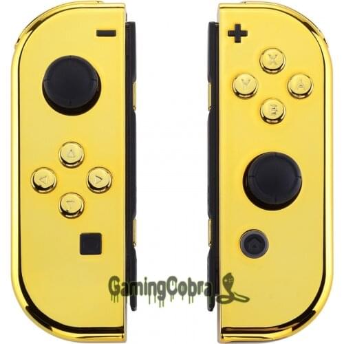 Custom Chrome Gold Housing Shell Cover with Full Set Buttons for Nintendo Switch Joy-Con Controller