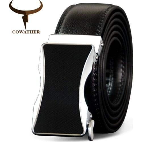 COWATHER Top Quality Cowhide Belts Automatic Buckle Cow Genuine Leather Men Belt Cow Leather Male Strap Fashion Men Straps CZ094