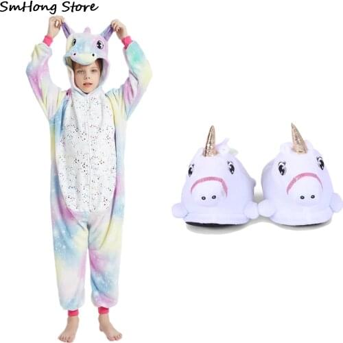 Full Sleeve Flannel Childrens Sleepwear Kigurumi Unicorn Cat Panda Leopard Unicorn Pijamas One Piece Hooded Jumpsuits Homewear