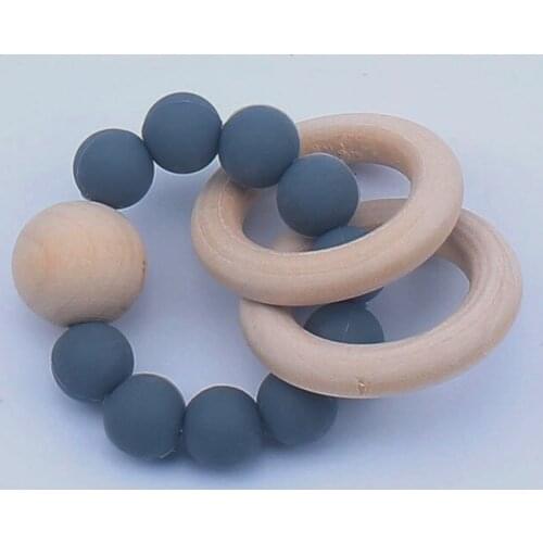 Baby Silicone Teether Holder Beech Wooden Teething Ring Baby Toys Chewing Newborn Silicone Beads Pacifier Clips Holder Bracelet