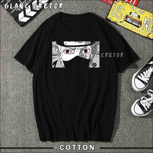 Harajuku Men t-shirt Kakashi Itachi Tshirt Summer Cotton Tees Anime Tops Hip Hop Harajuku Streetwear Men T Shirt