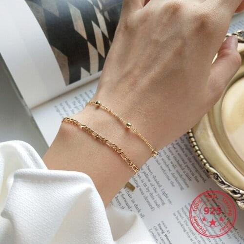 Hot Sale 100% 925 Silver Korea Style Simple Trendy Chain Bracelets Bangle Jewelry for Women