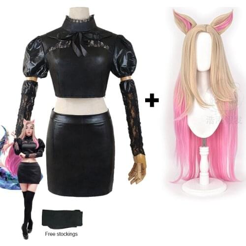 Game LOL Baddest KDA Ahri Cosplay Costume Woman Black Uniforms Halloween Carnival Paty Ahri Cosplay Wig and Costumes