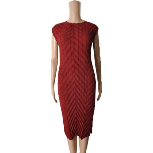 Imported Fabrics V-shaped Pleated New Miyake Temperament Elastic Pleated Dress Sleeveless