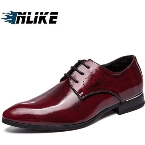 INLIKE Newly Mens Quality Patent Leather Shoes Wedding Shoes Big Size Leather Soft Man Dress Shoes