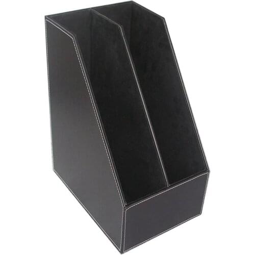PU Leather Desktop File Folder Organizer and Document File Stand Journals Magazine Holder Rack 2 Slots
