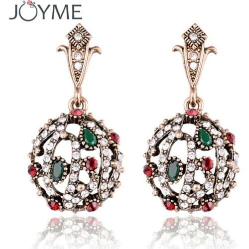 Joyme NewVintage Fashion Earrings For Women Long Ball African Beads Ancient Gold-Color Big Dangle Fine Indian Jewelry