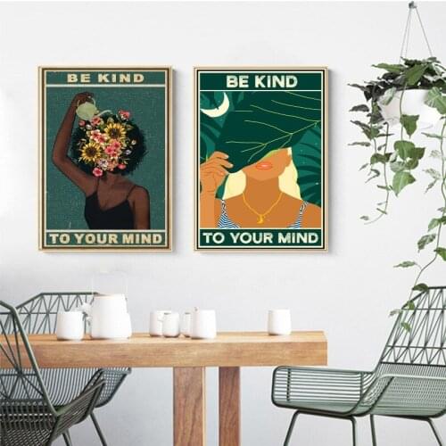 Canvas Painting Black Girl Mental Health Poster Mental Be Kind To Your Mind Wall Art Prints Vintage Picture Home Decor