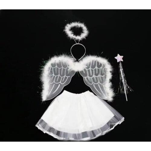 10PACK Girls Princess Holiday Party Costume Angel Wings Suit White Feather Princess Dress Wedding Birthday Party Favors