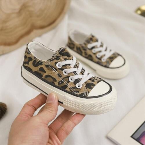 Leopard Print Girl Boys Canvas Shoes Sport Breathable Boys Sneakers Comfortable Kids Shoes Lace Up Casual Children Flat Shoes