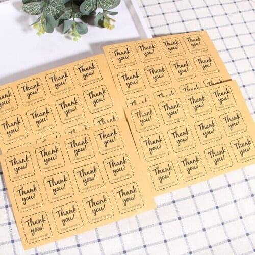 120pcs/pack Dotted frame kraft paper thank you square seal label handmade cowhide color sealing sticker Packaging bag decoration
