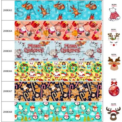 Christmas Cartoon Pattern Printed 10Yards 25mm/38mm/50mm/75mm Grosgrain/Satin Ribbon ,30Pcs/lot Resins Accessories 200836