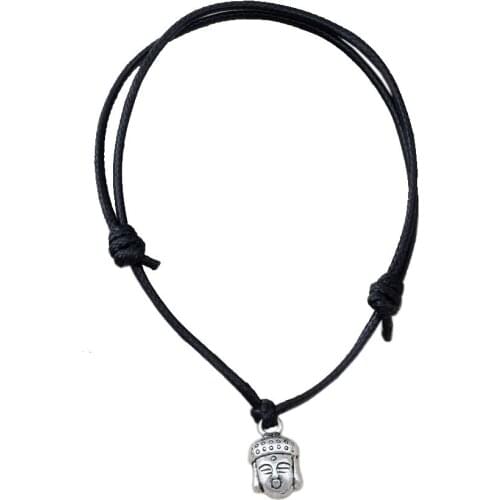 Hot ! 20pcs Adjustable Bracelets Zinc Alloy Buddha head Charm Adjustable black Waxes rope Bracelet B-64