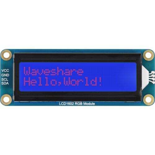 Waveshare LCD1602 RGB Module, 16x2Characters LCD, RGB Backlight, 3.3V/5V, I2C Bus, Adjustable RGB Backlight Color