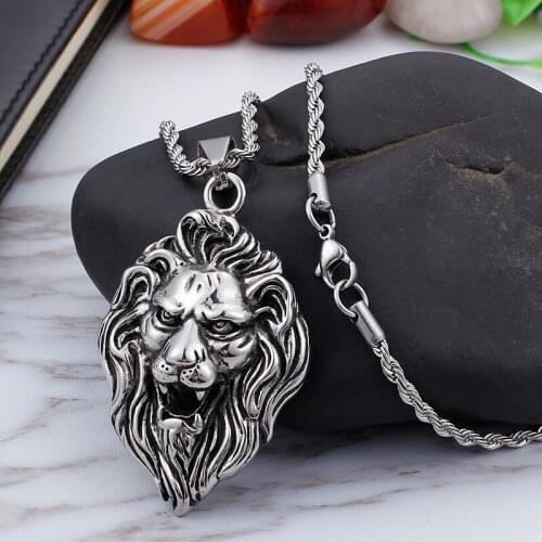 Male domineering tide brand titanium steel lion head pendant hip-hop jewelry wholesale
