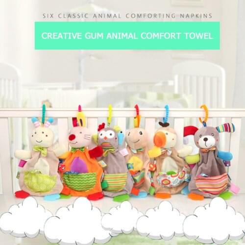 Soft Skin-friendly Cartoon Comfort Towel Baby Rattle Toys for Visual Training Soft Blanket Stuffed Sleep Soothe Toy
