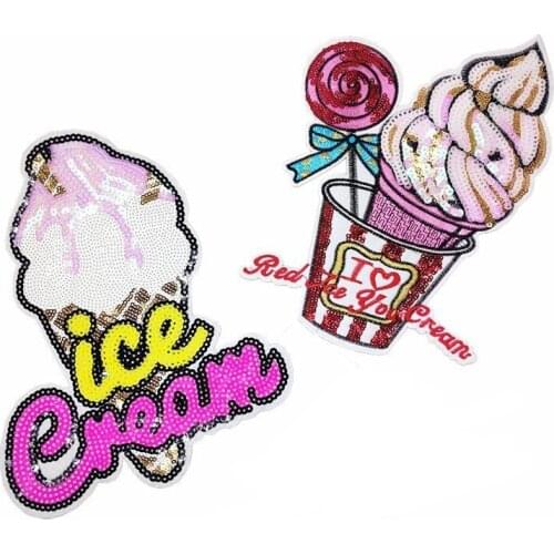 Cake Drink Sew on Patches for Clothing T Shirt Women Ice Cream Sequined Sequins T-shirt Womens Fashion Shirt Patch Clothes Decor