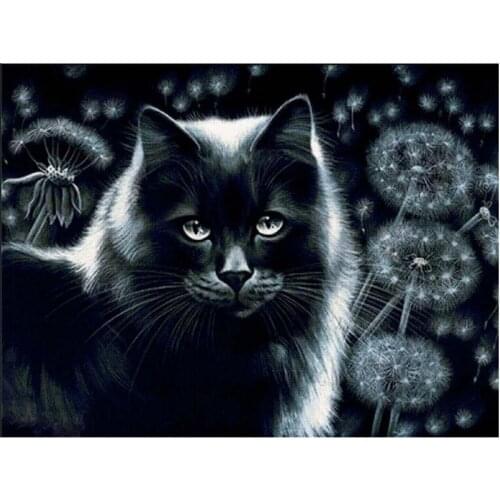 New Arrivals 5D Diy Diamond Painting Animal Black Cat Pictures Of Rhinestones Diamond Embroidery Sale Dandelion Mosaic Craft Kit