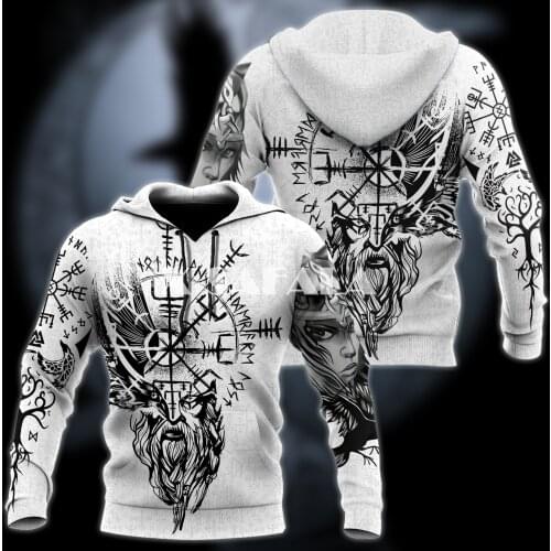 Deer Wolf Viking Tattoo 3D Full Print Size Hoodie Man Women Harajuku Outwear Zipper Pullover Sweatshirt Unisex-2