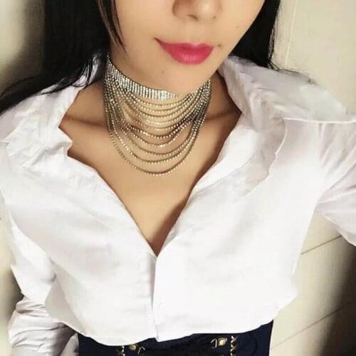 Bohemia Fashion Women Chokers Necklaces Shining tassels Multi-storey Neck chain Rhinestone Europe and America party