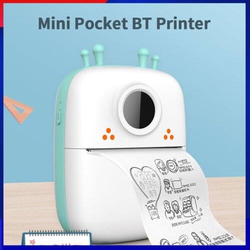 Portable Mini Pocket Printer BT Wireless Thermal Printer Photo Notes Errors Memo Thermal Printer with 1 Roll of Paper Pink