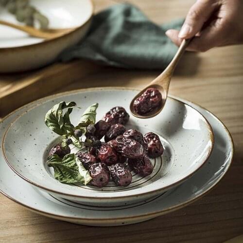 Handmade tableware Japanese bowl creative plate rice bowl coarse ceramic ribbed dish dish set household fish plate fruit plate