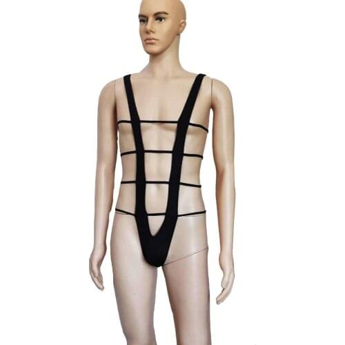 Sexy Lingerie for Him Strappy V Shape Body Harness Macho Man Wrestling G-String Jockstrap Onesie Bodysuit Clubwear Underwear