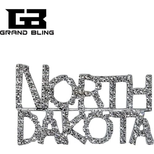 USA States Theme Gift Bling Rhinestone "NORTH DAKOTA" State Word Pin Crystal Brooch Jewelry