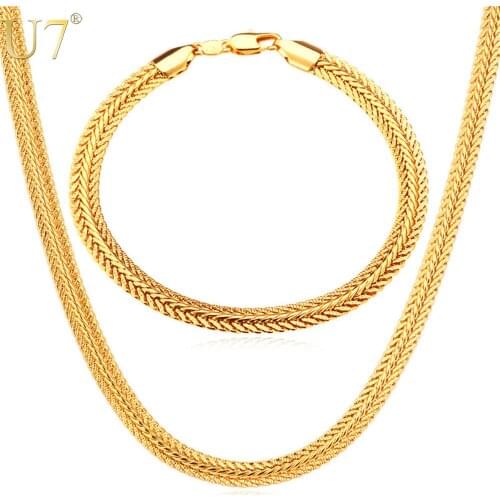 U7 Men Chain Necklace Set Wholesale Trendy Rose Gold/Gold Color 6MM Foxtail Rapper Chain Necklace Bracelet Jewelry Set S508