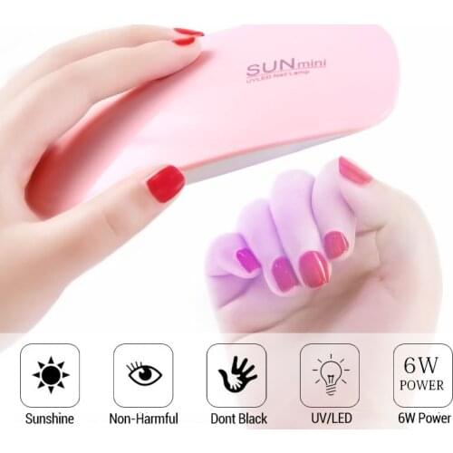 SUN Mini Nail Dryer UV Led Nail Lamp 6W Portable Gel Varnish Nail Polish Light Manicure Machine Home Travel Use Nails Art Tools