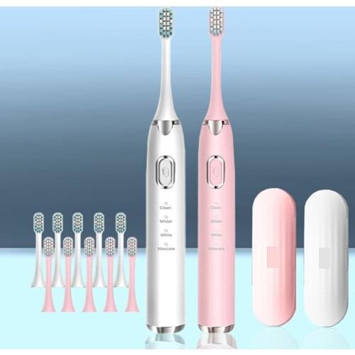 Ultrasonic Electric Toothbrush BS-201 Adult Timer Brush 4 Mode USB Charger Rechargeable IPX8 Tooth Brushes Replacement Heads Set