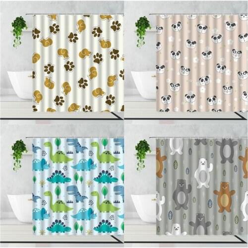 3D Dinosaur Bear Cartoon Print Shower Curtains Children Cute Bathroom Decor Waterproof Bath Curtain Screen Polyester With Hooks