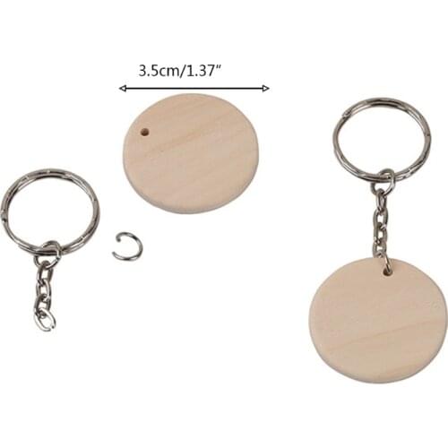 X7AB Blank Wood Slice Disc Unfinished Hanging Tag Chip with Keychain for DIY Crafts