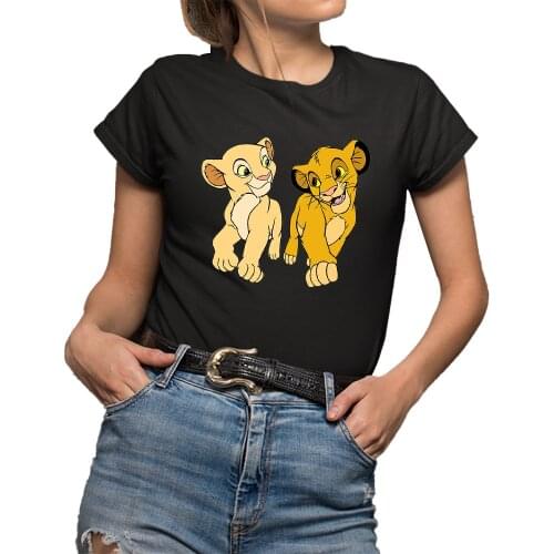 The Lion King T Shirt Women Summer Casual Unisex Tshirts Tees Harajuku Simba and Nala Graphic Black Tops Kawaii Female T-shirt