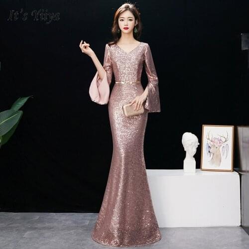 Its YiiYa Evening Dress Long Sleeve Women Party Dresses Sequined Plus Size Zipper Robe De Soiree 2020 Mermaid Formal Gowns K120