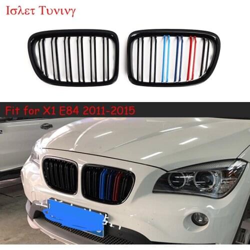 1pair Gloss M color Kidney Grille for BMW X1 E84 2-slat Front Bumper Racing Grills 2011-2015