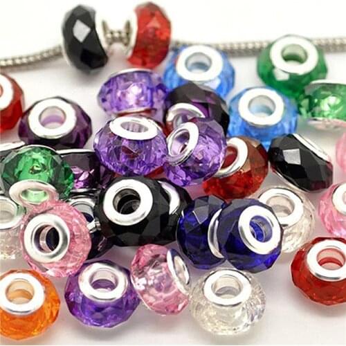 10Pcs Big Hole Crystal Glass Beads Charms Fit Pandora Bracelets Spacer Beads for Jewelry Making DIY Murano Bead Pendant Necklace