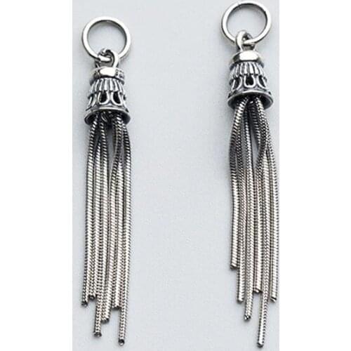 100% 925 Sterling Silver Snake Chain Tassel Charms DIY Fine Jewelry Making Findings 37mm Length Vintage Fringe Dangle Pendants