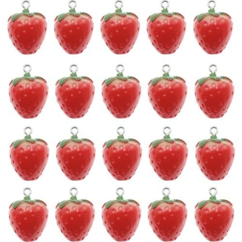20 Pcs 3D Strawberry Fruit Resin Pendant Earrings DIY Fashion Jewelry Accessories