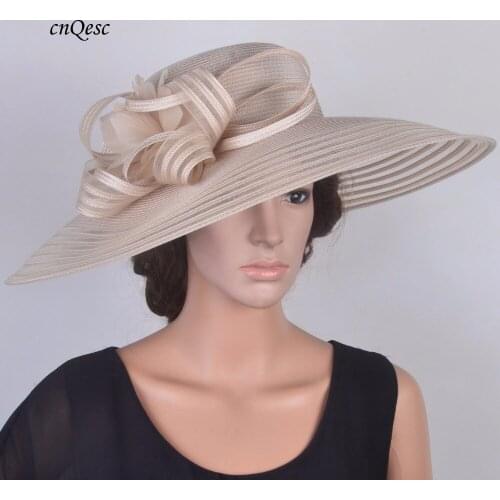 2019 NEW DESIGN,Light beige NUDE X LARGE brim Kentucky Derby Royal Ascot Hat Church wedding hat feather fascinator hatinator