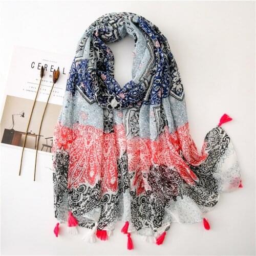 2020 Women Spring Long Bohemian Shawl Scarf Soft Printed Scarves Tassel Head Wraps 180x90cm