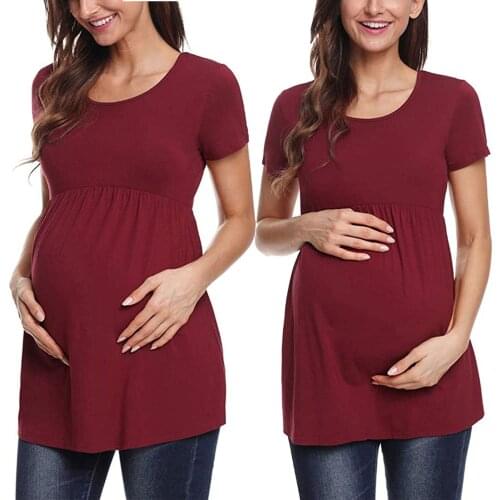 #48 Fashion Women Solid Short Sleeve Breast-feeding Pregnant Woman Maternity Blouse Summer O-neck T Shirt Ropa Embarazada