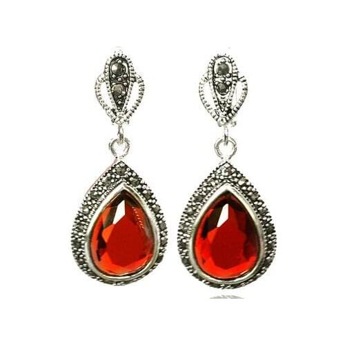 5 Choices 925 Silver Gems&Marcasite Waterdrop jade Earrings