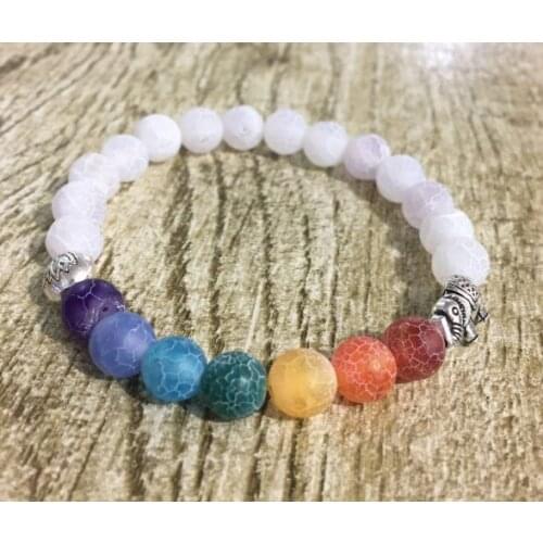 8mm white Punk multicolor Agate Chakra Healing Reiki Buddha Yoga Bracelet elastic adjustable Volcanic Stone Bangles cfv2