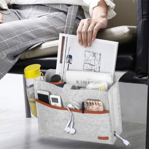 Felt Bedside Storage Bag Organizer Bed Desk Bag Sofa TV Remote Control Hanging Caddy Couch Storage Organizer Bed Holder Pockets