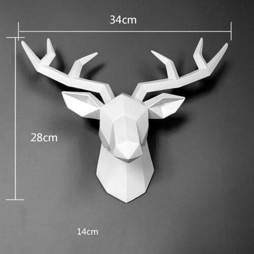 34X28X14Cm Deer Head Home Statue Decoration Vintage Head Abstract Sculpture Room Wall Decor Resin White